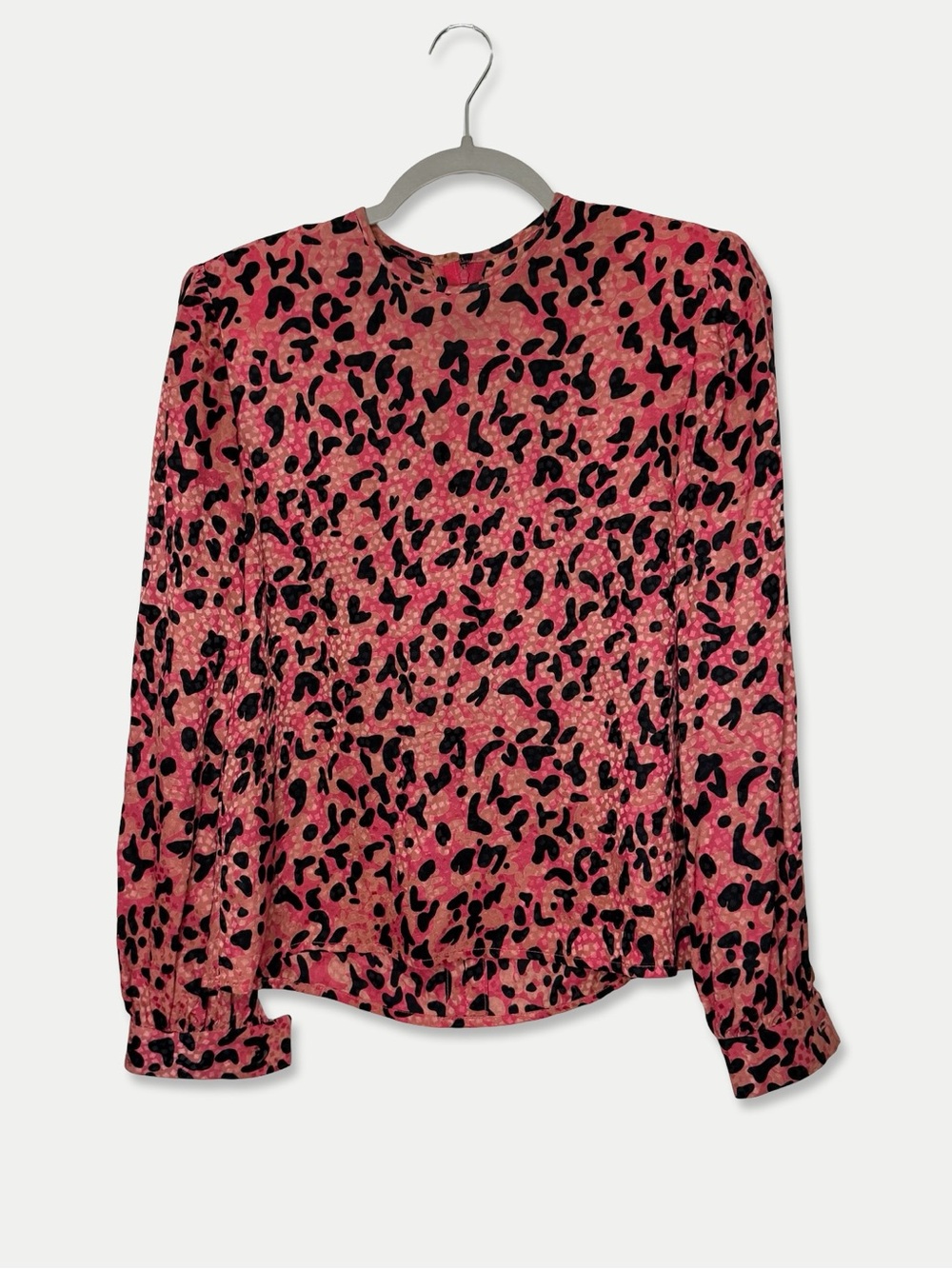 Vintage David Hayes 100% Silk Pink Leopard Tie Neck Blouse Sz 4